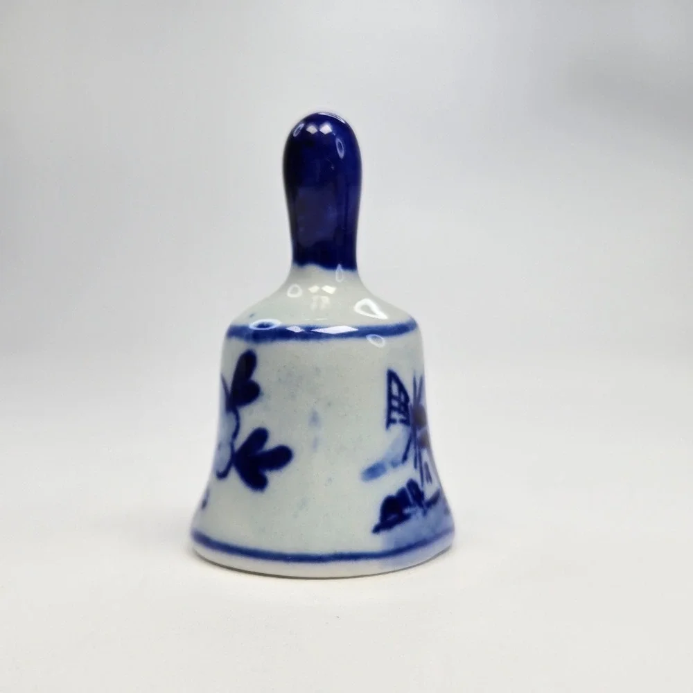 Vintage‎ Delft Style Ceramic Blue White Miniature Bell Floral Windmill
